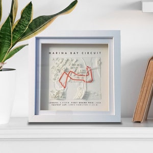 Kleine aanpasbare Marina Bay muurkunst voor woonkamer 3D-geprint Singapore racebaan ingelijste muur kunst motorsport decor cadeau voor autoliefhebbers