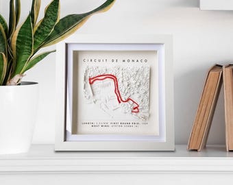 Arte de parede da pista de Fórmula 1 de Mônaco | Modelo 3D personalizado do circuito de Fórmula 1 | Presente emoldurado para fãs de automobilismo