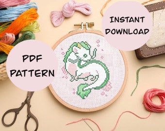 Spirited Away Green Dragon Haku Cross Stitch Pattern Instant Download