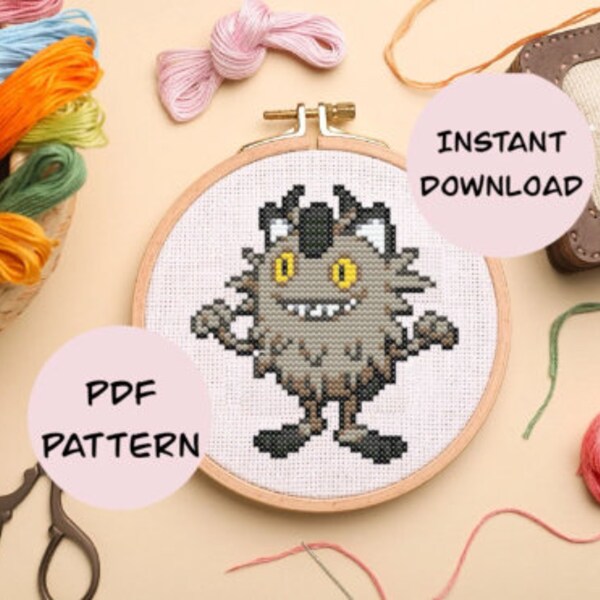 Pokemon Meowth in Galarian Form Cross Stitch Pattern Instant Download