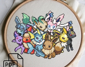 Eevee Eeveelutions Cross Stitch Pattern PDF Instant Download