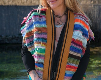 Unique, Handknit, Oversize Colorful Vest