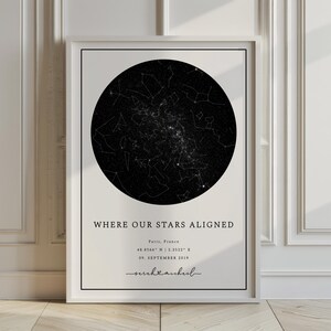 Carte des étoiles personnalisée – Affiche personnalisée du ciel nocturne | Cadeau unique pour les mariages, anniversaires, anniversaires | Téléchargement numérique et impression physique
