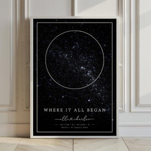 Carte des étoiles personnalisée – Affiche personnalisée du ciel nocturne | Cadeau unique pour les mariages, anniversaires, anniversaires | Téléchargement numérique et impression physique