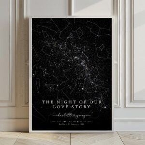 Carte des étoiles personnalisée – Affiche personnalisée du ciel nocturne | Cadeau unique pour les mariages, anniversaires, anniversaires | Téléchargement numérique et impression physique