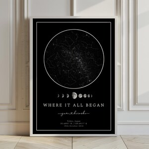 Carte des étoiles personnalisée – Affiche personnalisée du ciel nocturne | Cadeau unique pour les mariages, anniversaires, anniversaires | Téléchargement numérique et impression physique