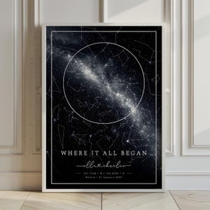 Carte des étoiles personnalisée – Affiche personnalisée du ciel nocturne | Cadeau unique pour les mariages, anniversaires, anniversaires | Téléchargement numérique et impression physique