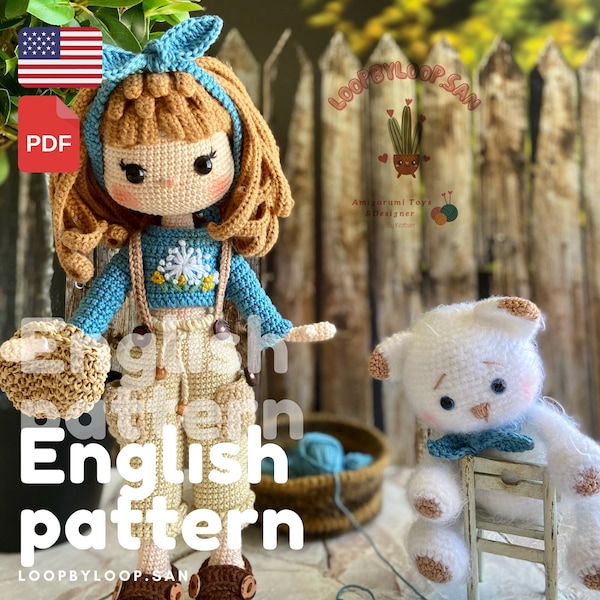 Crochet Doll English Pattern with Dress - Amigurumi Crochet Patterns with Clothes - Doll Patterns for Sewing - Amigurumi Digital Pdf Pattern