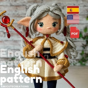 Patrón de crochet amigurumi en inglés: Muñeca maga de anime (PDF)