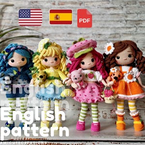 Conjunto de patrones de crochet en inglés y español: Muñecas amigurumi (Descarga PDF)