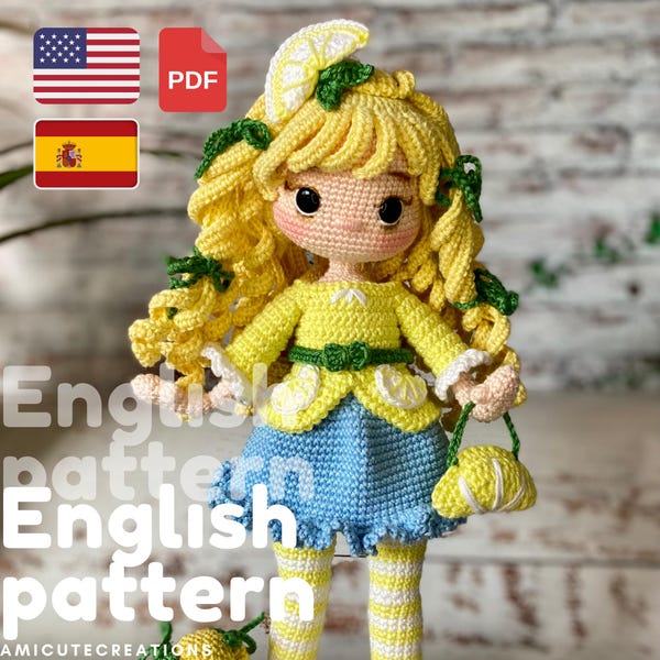 Deutsch - Espanol Amigurumi Doll Häkelanleitung: Fruchtiges Mädchen als Spielzeug (PDF-Muster)