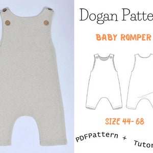 Baby romper naaipatroon PDF, Maat: pasgeboren-12 maanden, Instant digitale download, Linnen babyoverall, Zomer babyjongen romper patroon,