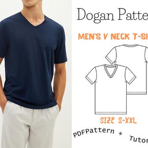 Camiseta de cuello en V para hombre/Camiseta cómoda con cuello en V/Expresión de imagen paso a paso/Patrón de costura cómodo y fácil/Tallas: S-2XL/A4-A0-Carta