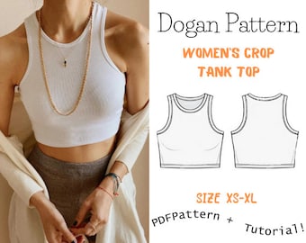 Cute Tank Top Sewing Pattern | XS-XXXL | Scoop Neckline | Instant Download | Easy Digital PDF Crop Tank Top Pattern