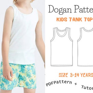 Patrón de costura PDF de camiseta sin mangas/Patrón de camiseta sin mangas/Camiseta sin mangas para niña y niño / Tamaño 3-14 años/A4-A0-Letra,Camiseta sin mangas para niños