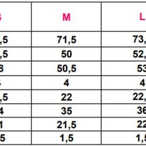 May include: Size chart for a racer back tank top with measurements in centimetres for total length, chest, bottom width, shoulder, neck width, armhole, front neck drop, and shoulder round.