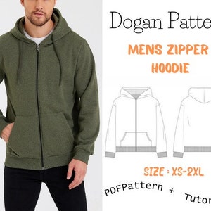 Unisex front zip hoodie - PDF sewing pattern | Digital sewing pattern for men | Printable sewing pattern for women| Unisex sewing pattern