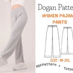 Pants Sewing Pattern PDF, Easy Sewing Pattern for Women&#39;s Linen Pants, High Waisted Wide-Leg Pants Trousers, Beginner Sewing Pattern,pajama