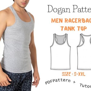 Herren Racer Back Tank Top Schnittmuster | Größen S-XXL | Schritt-für-Schritt Fotos | Digitales PDF | Einfache DIY-Sportbekleidung Einfaches Nähen für Männer