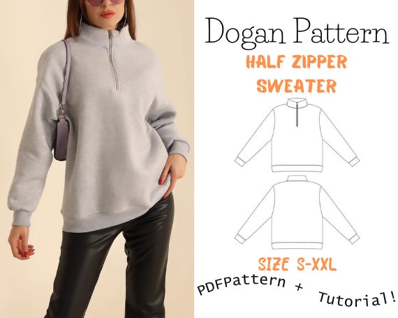 vintage half zip design mokku neck knit Woolen half zip wool