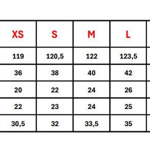 May include: A size chart for pajamas with measurements in inches for total length, waist, bottom width, front rise, and back rise. Sizes range from XS to 5XL.