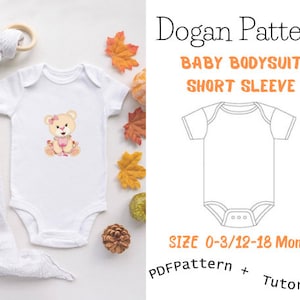 Patrón PDF de body superpuesto, body de manga corta para bebé con puntada fresca - Patrón de costura digital / Tamaño: 0-3/12-18 meses / A4-A0-Carta