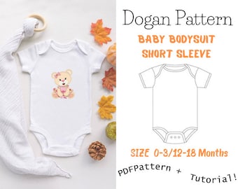Overlap Bodysuit PDF Pattern ,Fresh Stitch-Baby Short Sleeve Bodysuit - Digital Sewing Pattern / Sıze : 0-3/12-18 Months / A4-A0-Letter