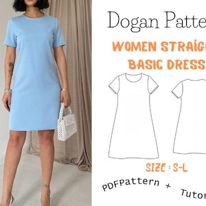 Sewing Dress Pdf Pattern, A-Line Dress Pattern, Summer Cotton Dress Beginner Pattern, Relaxed Short Dress, Plus Size Dress PDF Pattern