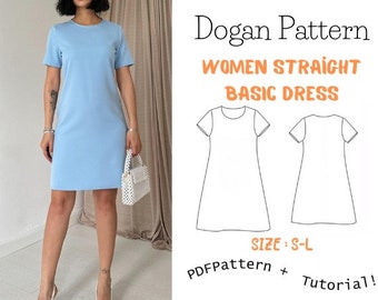 Sewing Dress Pdf Pattern, A-Line Dress Pattern, Summer Cotton Dress Beginner Pattern, Relaxed Short Dress, Plus Size Dress PDF Pattern