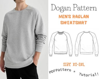 Easy sweatshirt sewing pattern, projector file, and youtube sew-along in sizes XS-3XL, easy sewing project for beginners/Raglan sweatshırt