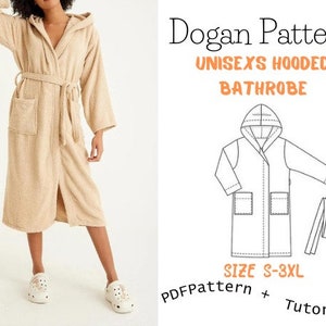 Hooded bathrobe pattern-size XL-XXL-3XL-bathrobe sewing pattern-Hooded Bathrobe /With easy instructions-Easy Sewing instructions hooded pdf