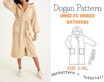 Hooded bathrobe pattern-size XL-XXL-3XL-bathrobe sewing pattern-Hooded Bathrobe /With easy instructions-Easy Sewing instructions hooded pdf
