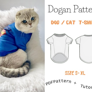 Patron de couture de t-shirt chat - tailles S-XL Instructions illustrées étape par étape Tous les secrets de la fabrication d'un t-shirt chat A4-A0-Letter