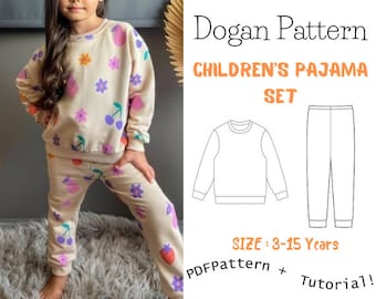 Children's Pajama Set sewing pattern, Kid's t-shirt and pants sewing pattern set, lounge set pattern  Sıze 3Y-15Y /Easy sewing project
