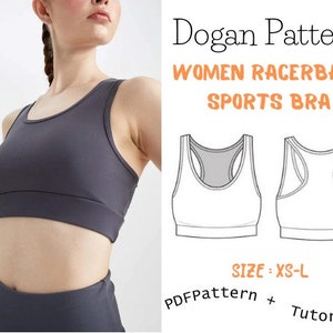 Patron de couture haut court, brassière de sport en PDF, patron de couture pour femme, pole dance, yoga, patron de couture de soutien-gorge de sport dos nageur pdf