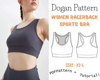 Patrón de costura de top corto, bralette deportivo para gimnasio, patrones de costura en PDF para mujer, pole dance, patrón de yoga, patrón de costura de sujetador deportivo con espalda cruzada en PDF