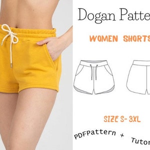 Patrón Shorts Fáciles-Patrón Shorts Mujer-Patrón Shorts Principiantes-Shorts con Cintura Elástica-Patrón Shorts de Gimnasia-Patrón Shorts pdf Costura de Cortos