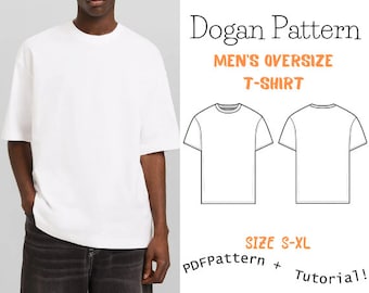 Patrón de costura de camiseta de gran tamaño para hombre en PDF Patrón de camiseta imprimible con detalle de cuello, Patrón de camisetas de moda / Patrón de camisetas fáciles en PDF / Patrón de camiseta