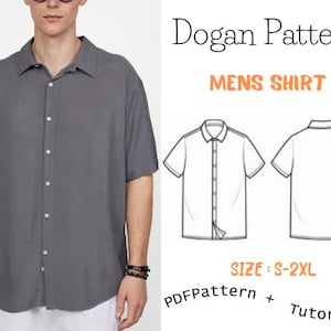 Casual Summertime Camp Shirt for men with short sleeves and a one-piece-collar - Medium Sizes S --2XL Digital Sewing Pattern PDF