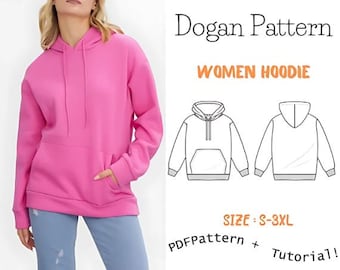 Wzór na bluzę z kapturem, bluza z kapturem damska, wzór na bluzę, wzór na odzież damską, wzór na odzież domową | S-XXXL | PDF do natychmiastowego pobrania