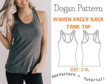 PATTERN Tank Top for Women, Women's Tank Top, Sewing Pattern, Digital, Pattern PDF, Pack Size S - XL, Instant Download,women racer back tank