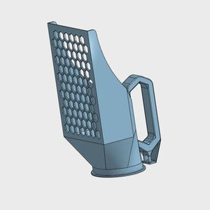 Op de afbeelding: Een lichtblauwe schep met een handvat en een honingraatpatroon aan de voorkant. De schep heeft een brede opening en een ronde basis. De handgreep is rechthoekig en aan de zijkant bevestigd.