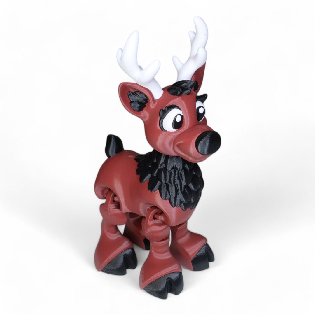 3D Printed Reindeer Figure, Cute Red Deer Toy, Unique Animal Desk Decor ...