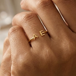 Personalisierter Zwei Buchstaben Ring • Benutzerdefinierter Buchstaben Ring • Minimalistischer Schmuck für neue Mütter • Zierlicher Anfangsring • Personalisierter Stapelring