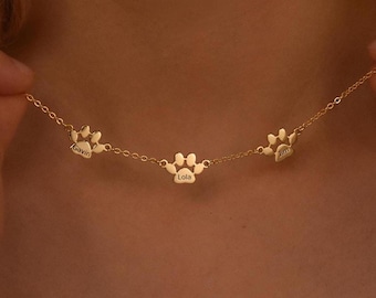 Personalized Tiny Dog Paw Necklace • Personalized Paw Print Name Necklace • Pet Memorial Gift • Animal Lover Gift• Custom Paw Print Necklace