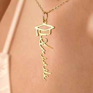 Personalized Graduation Necklace with Graduate&#39;s Name •Graduation Gifts For Her•College Graduation Favors•Bachelor Cap Necklace•Grad Jewelry