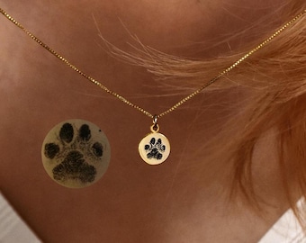 Actual Paw Print Necklace • Engraved Paw & Nose Print Pendant Necklace • Pet Lover Gift • Pet Memorial Gift • Pet Loss Gift•Dog Paw Necklace