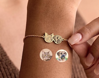 Custom Pet Portrait Bracelet • Pet Memorial Bracelet • Engraved Pet Lost Bracelet • Dog Cat Bracelet for Women • Gift for Pet Lover •Pet Mom