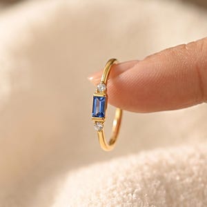 14K Gold Baguette Birthstone Ring • Dainty Stacking Birthstone Ring • Minimalist Gold Ring • Gift for Mom • Birthday Gift • Christmas Gift