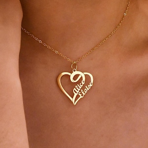 Custom Heart Name Necklace • Multiple Name Necklace • Personalised Name Necklace with Heart • Couple name necklace • Necklace for Women